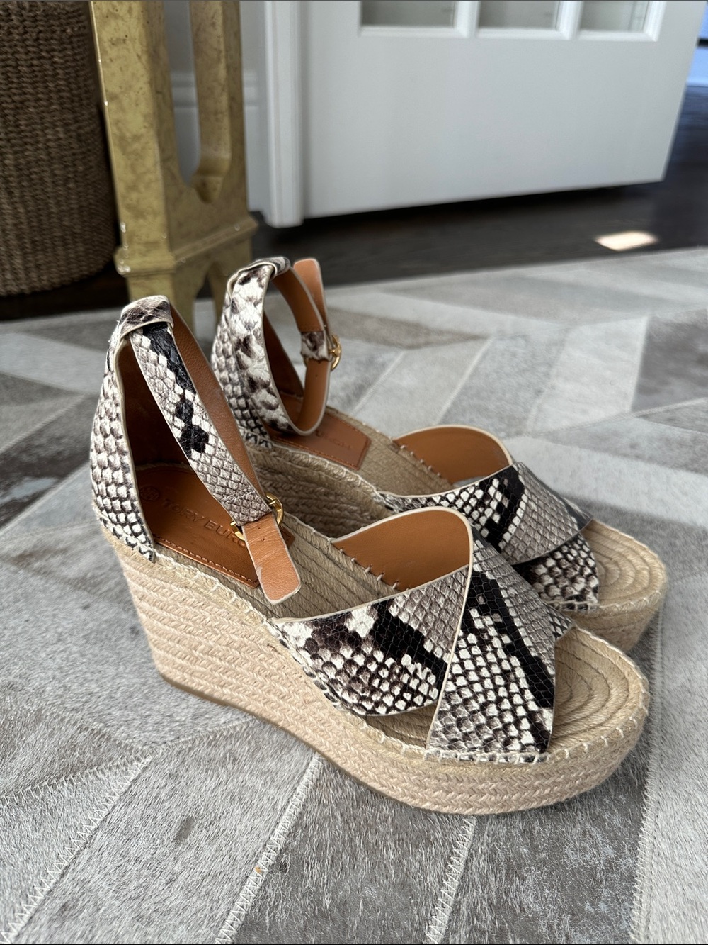 Tory Burch Snake-Print Espadrille Wedge Sandals - Neutral
